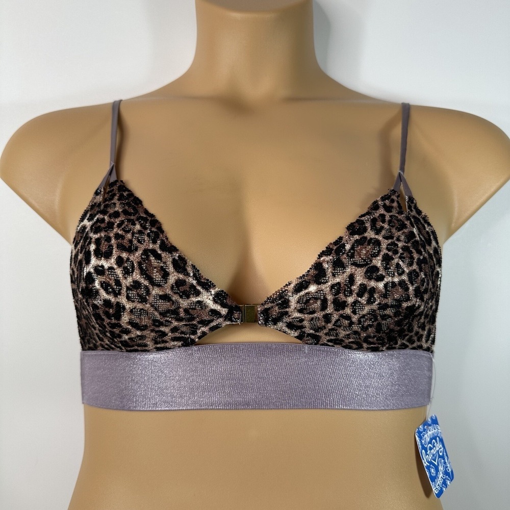 Free People Wild One Bralette Bra‎ Animal Print Leopard Brown Triangle Womens XS